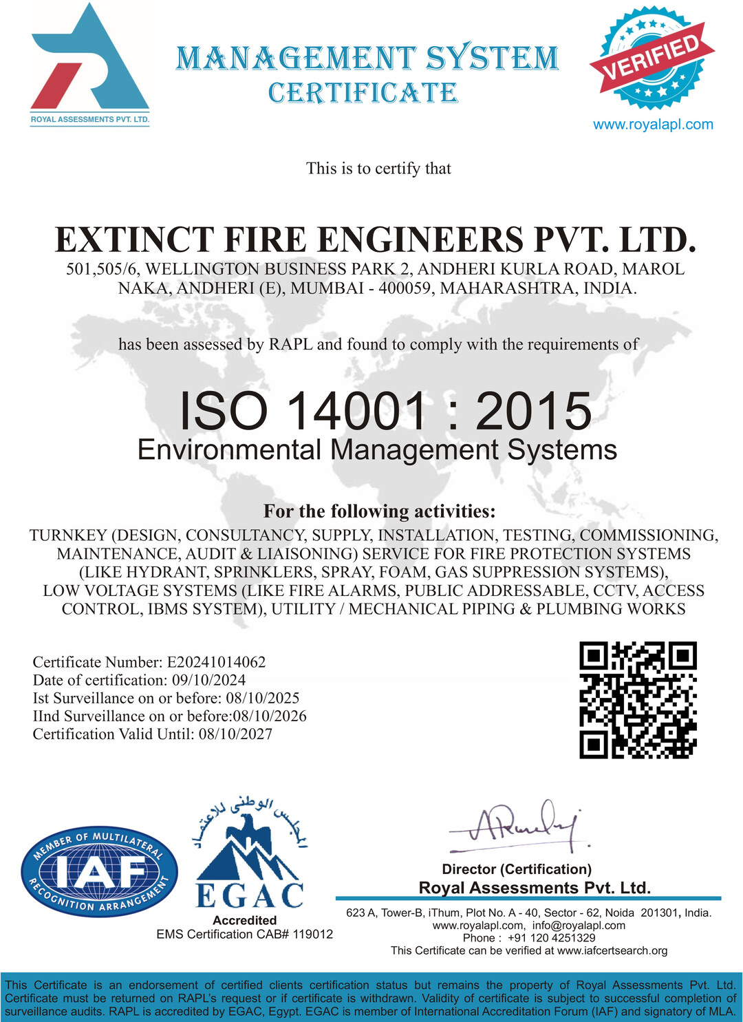 Firefighting system installation by Extinct Fire Engineers at a commercial site in India.