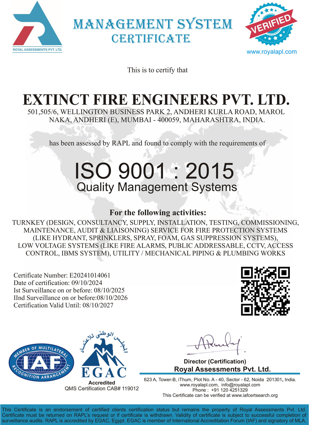 Firefighting system installation by Extinct Fire Engineers at a commercial site in India.