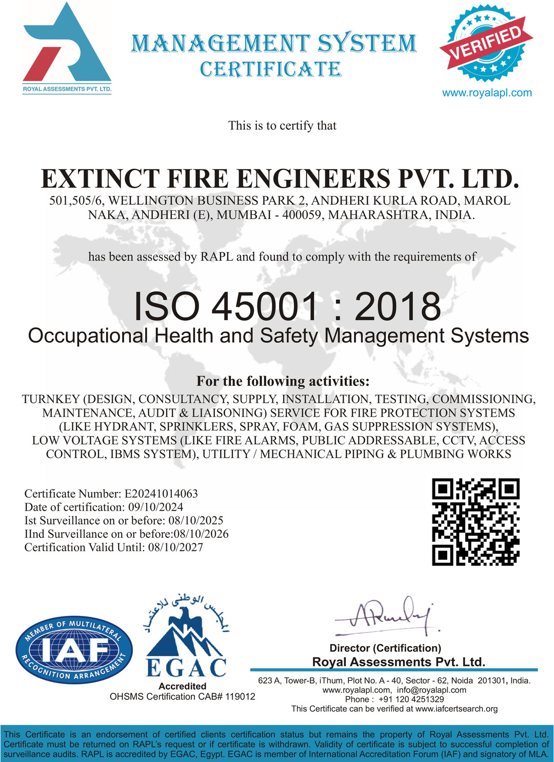 Firefighting system installation by Extinct Fire Engineers at a commercial site in India.